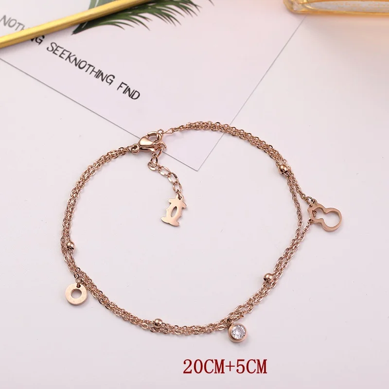 

Cucurbit Double Titanium Steel Rose Gold Anklet Cubic Zircon Girls Anklet gift accessories