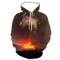 2021 new 3d printed flame and volcano map mens autumn and winter sports round neck long sleeved sweater hoodie