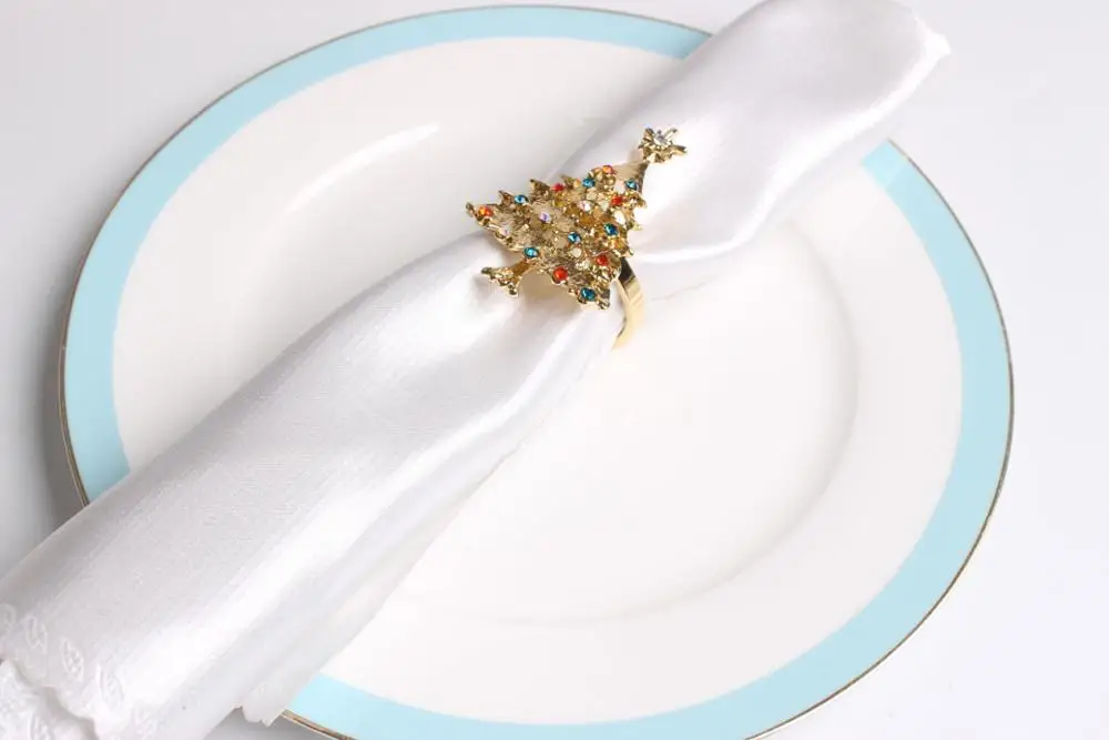 Кольцо для салфеток в виде рождественской елки венок с цветами 10 шт.|Кольца