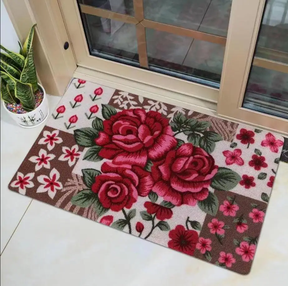 

Flower Room Floor Mats, Sweet Rose Printing Carpet, Modern Living Room, Home Bathroom Floor Mats, Non-Slip Floral Door Carpet De