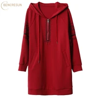 autumn fashion plus size hoodies women korean style embroidery hooded dress zipper red black harajuku spring and autumn pullover