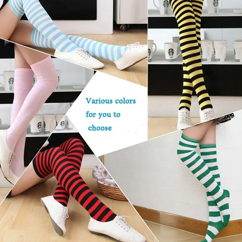 Чулки женские длинные в полоску модные цветные чулки выше колена с рисунком