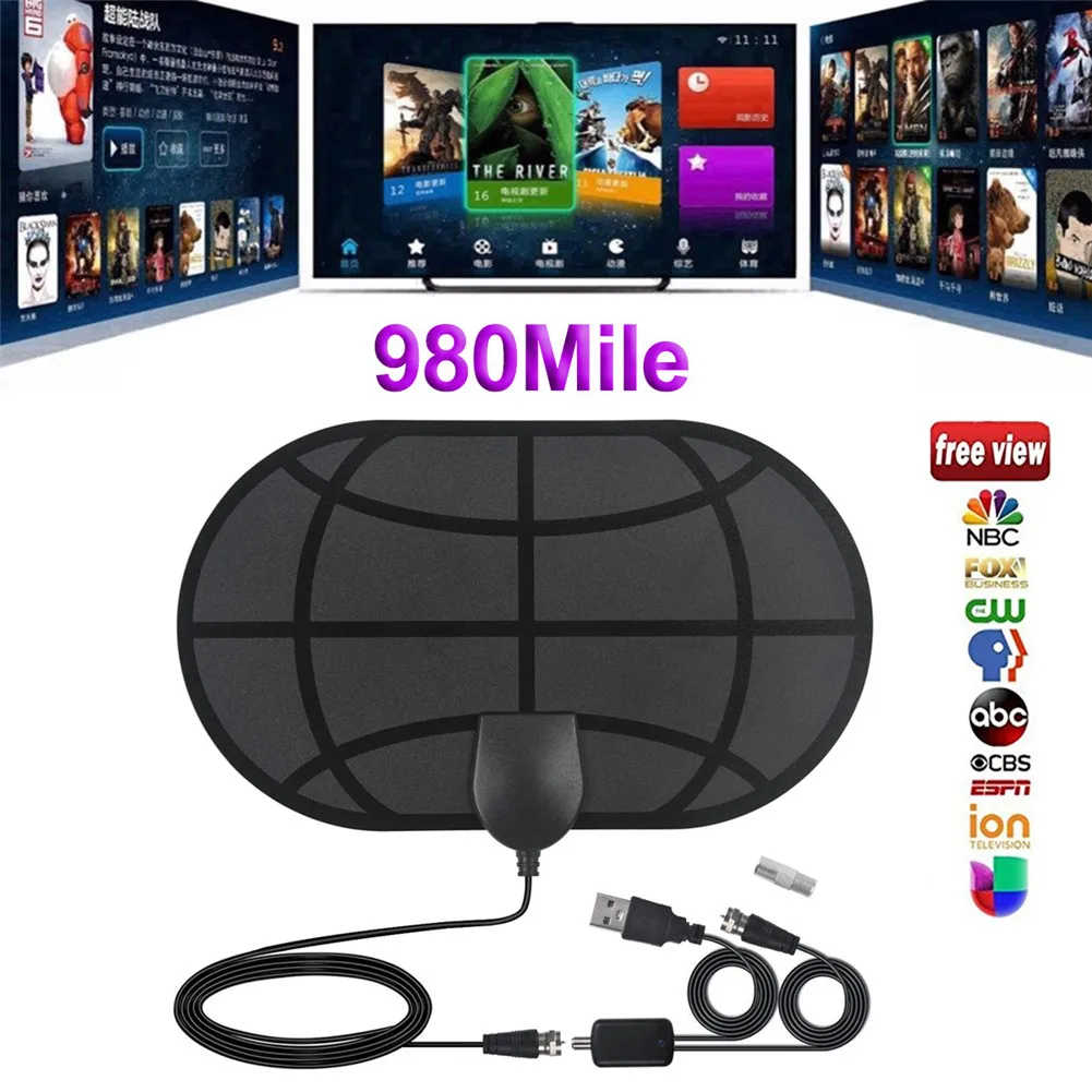 

Антенна 960 миль, 1080P, цифровая антенна HD TV для помещений, усилитель сигнала, радиус ТВ, антенна для прибоя Fox