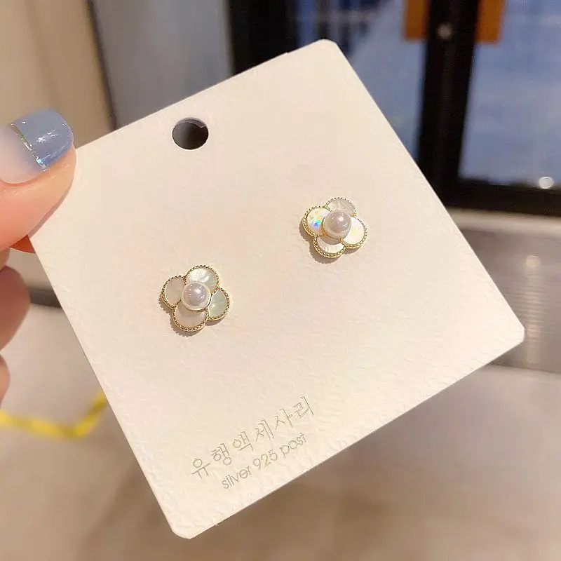 Delicate Simulated Pearl Natural Shell Earrings Gold Color Cute Flower Stud Fashion Women Jewelry | Украшения и аксессуары
