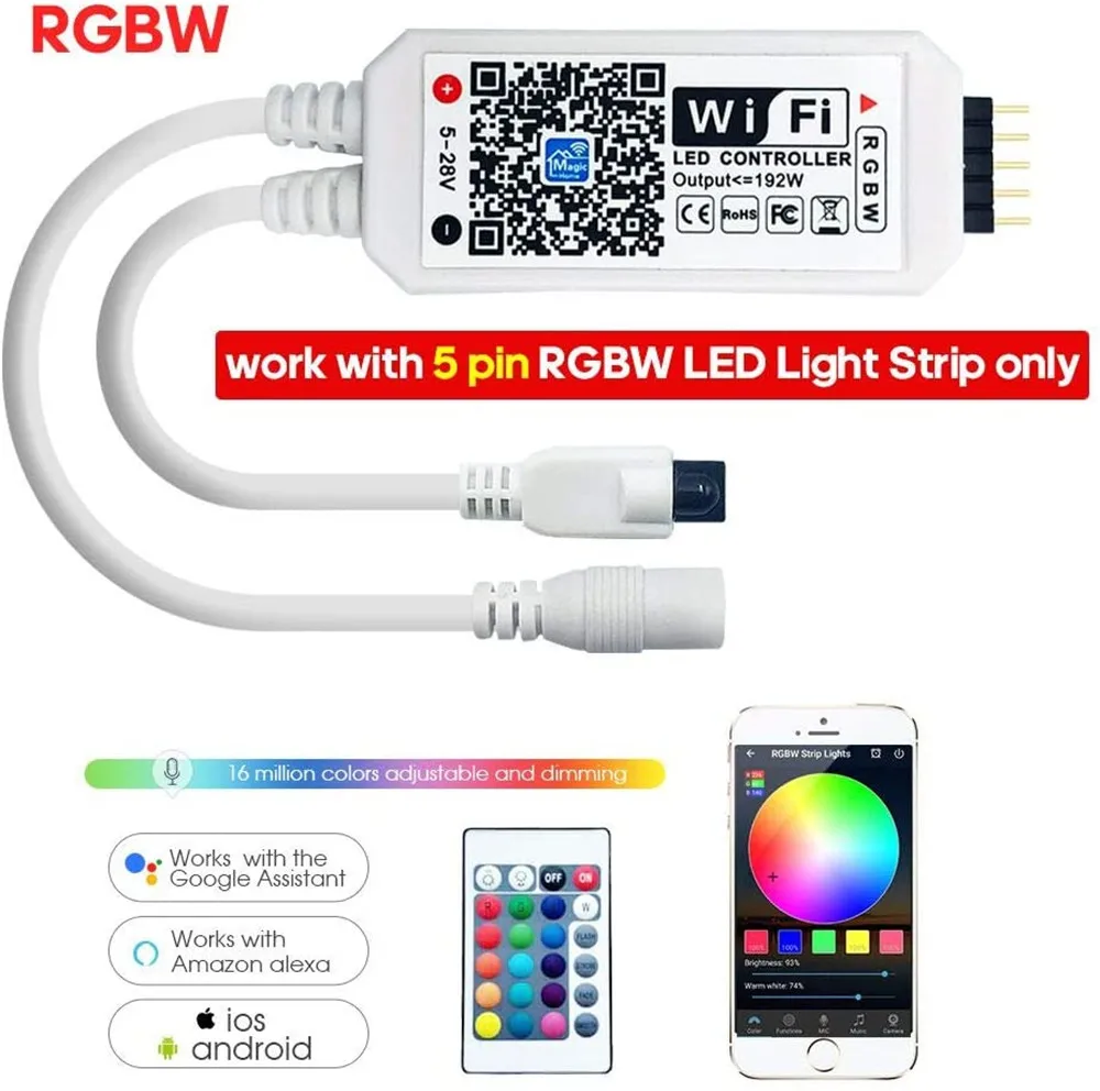 DC12V RGBW/RGBWW Wifi LED Controller With IR 24Key Remote Control  5 pin link For RGBW LED Strip Lights