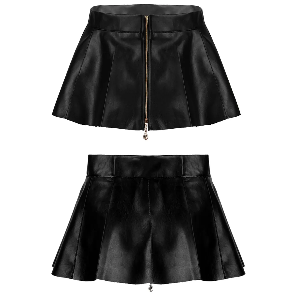 Женская юбка из ПУ кожи с завышенной талией и молнией спереди | Тематическая