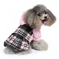 new style pet dog clothes autumn and winter checkered skirt four legged fleece pet clothing accessories high collar plush small