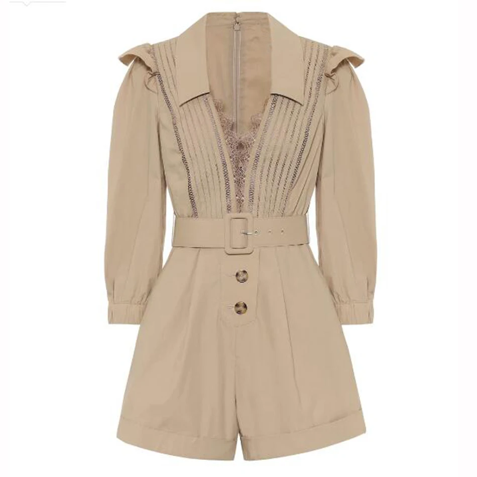 

2020 New Summer Women'S Fashion Casual Patchwork Loose V-Neck Ruffled Lace High Waist Jumpsuit Bo Bodycon Club Party Jumpsuit