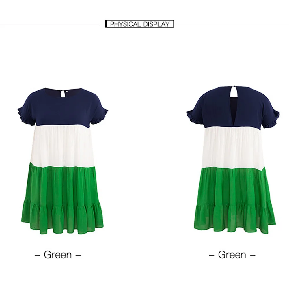 

Women's Splicing Dress Fashion Plus Size Loose Dress Cotton Short Sleeve T-Shirt Dress for Spring and Summer