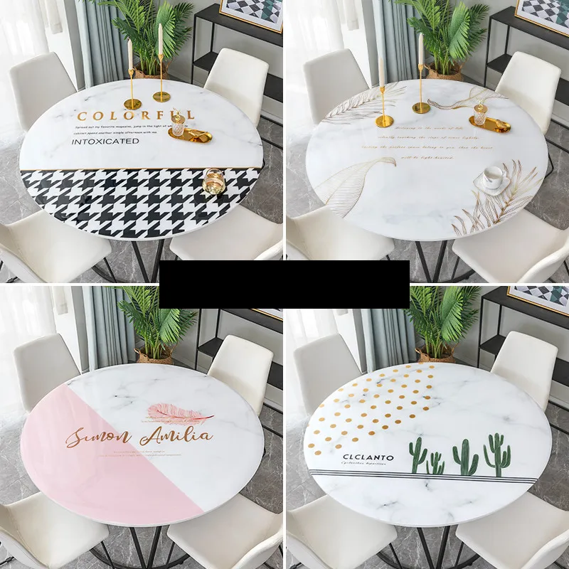 

2021 New Round Marble PVC Table Covers Mats Soft Glass Tablecloth 1.5mm Thick Waterproof Oilproof Kitchen Dining Table Cover Dec