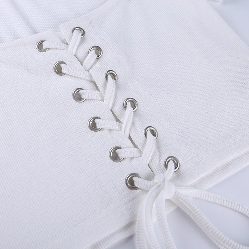 

Bandage Crop Top Women Short Sleeve Casual Cropped Shirts Women Summer 2021 Cotton Laceup Short Tshirts Solid Color