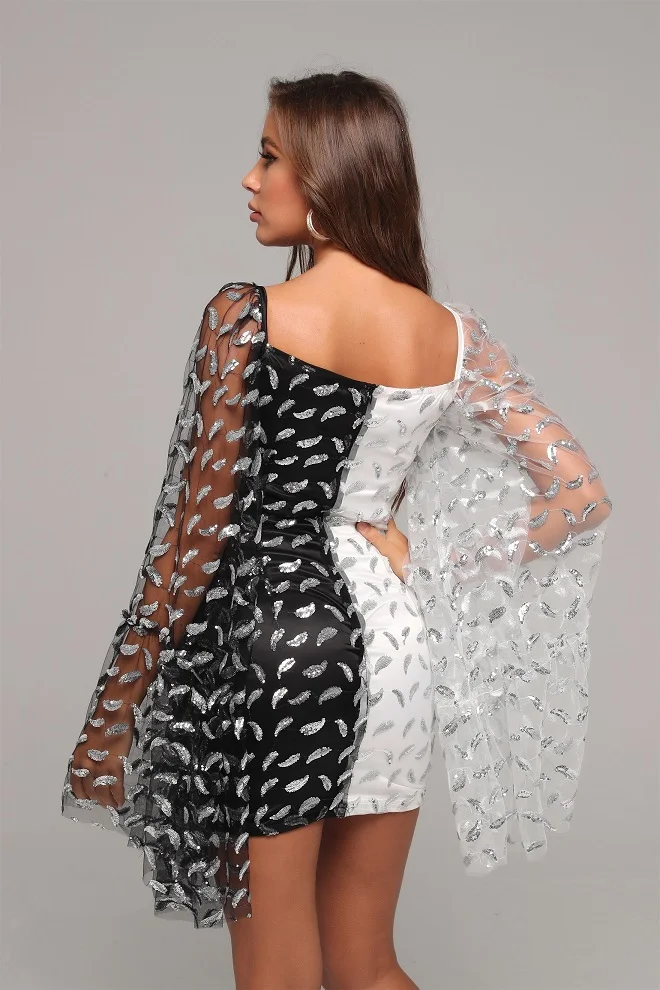 

HF Free Shipping Elegant Dresses Wedding Fashion Women Evening Celebrity Party Dress Sexy Black and White Vestidos