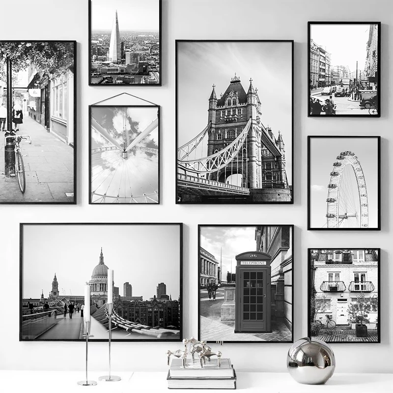 

Nordic Black White London Tower Bridge Wall Art St. Paul's Cathedral Picture Poster and Print Canvas Painting Living Room Decor