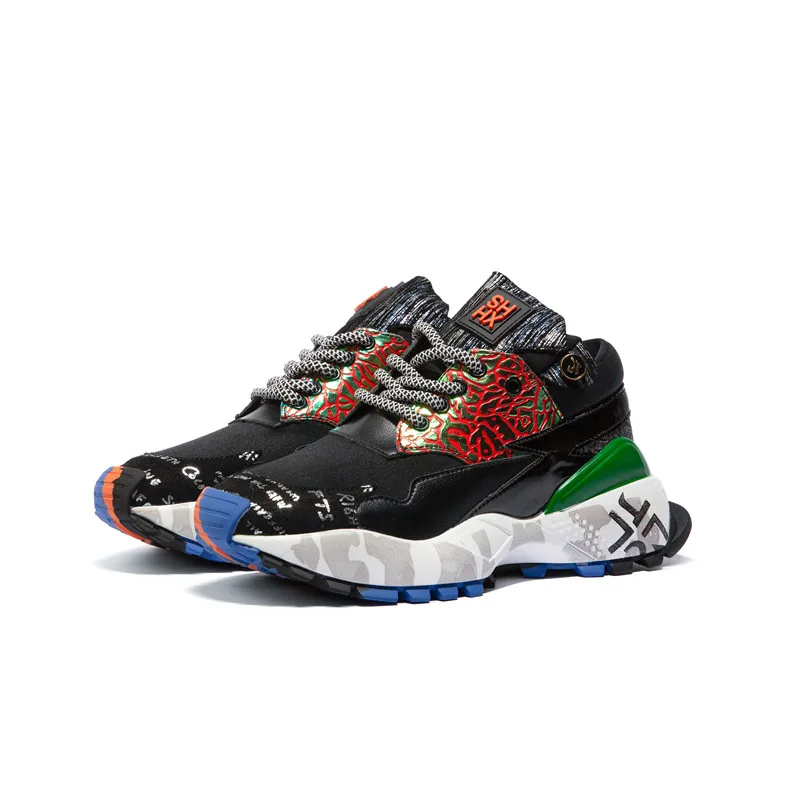 Женские кроссовки из натуральной кожи MORAZORA черные на плоской платформе шнуровке