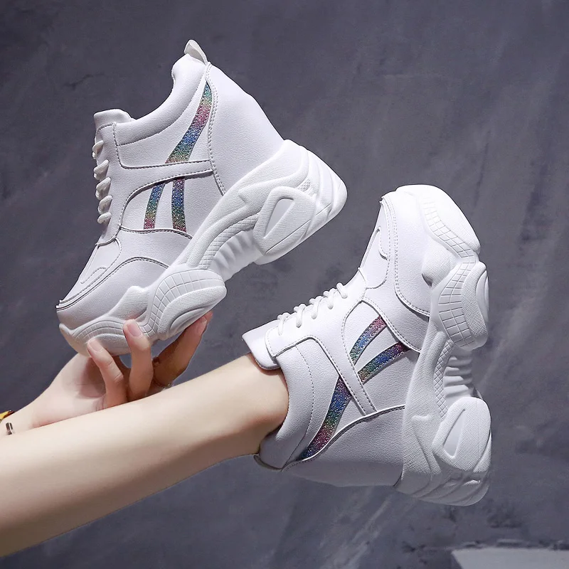 Кроссовки женские кожаные на высокой платформе повседневная Водонепроницаемая