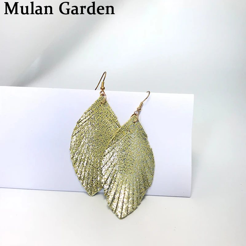 Новые блестящие серьги M & G из натуральной кожи модная подвеска в виде листика