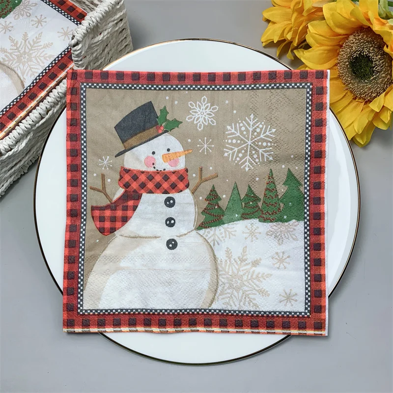 

Новинка 2021, бумажные салфетки на тему Рождества, снеговика, 20 видов, Рождественские Зимние декупажные салфетки для рождевечерние, столовые ...