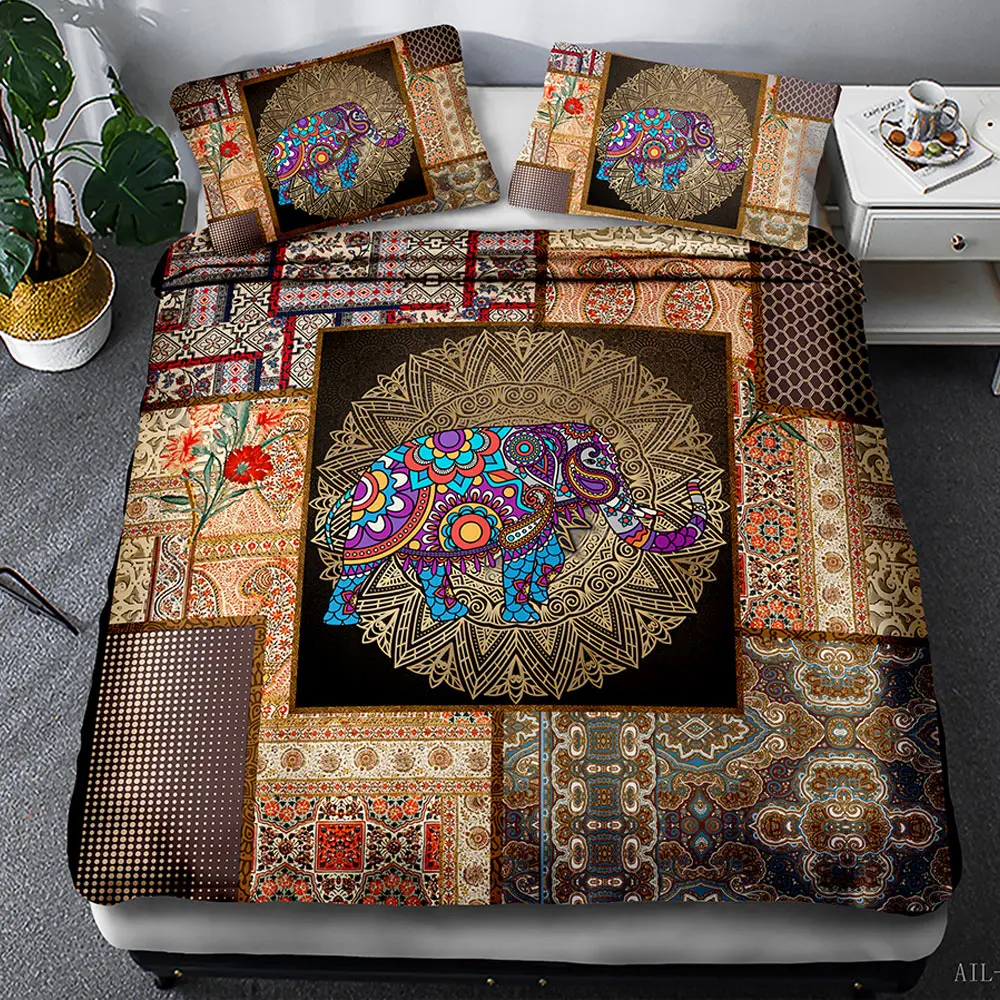 

3D bedding suit, elephant national style mosaic 3pcs queen custom designer bedding luxury duvet cover