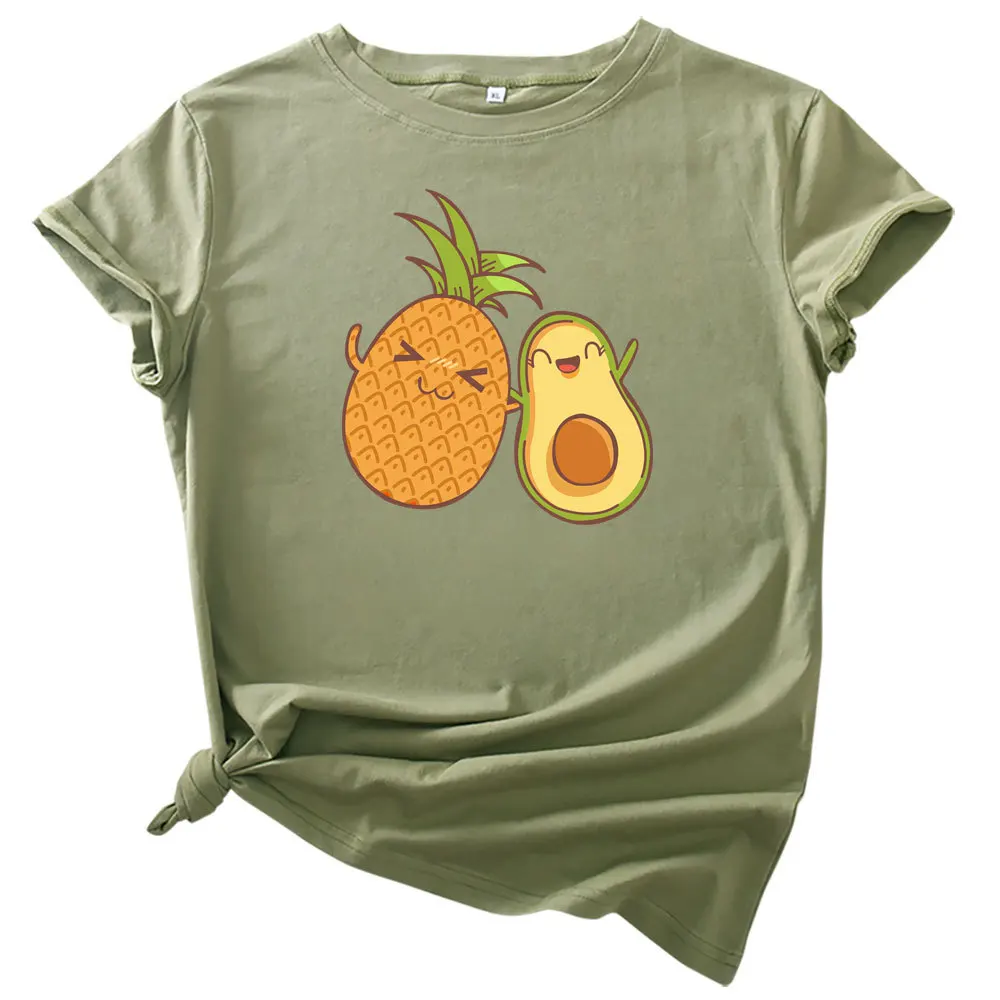 

Cute Avocado and Pineapple Graphic T Shirt Cotton Summer Oversized Shirts Short Sleeve O-Neck Casua T-Shirts Female Tops Tees