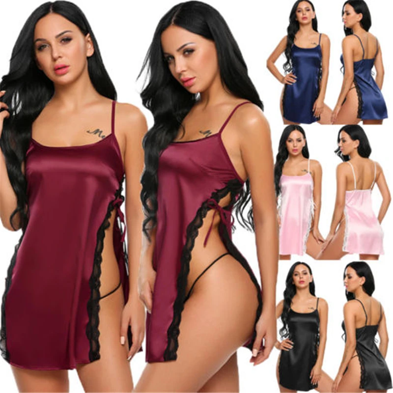 

Porno Sexy Women Lingerie Silk Lace Up Hot Erotic Babydolls Robe Mini Dress Underwear Nightdress Sleepwear