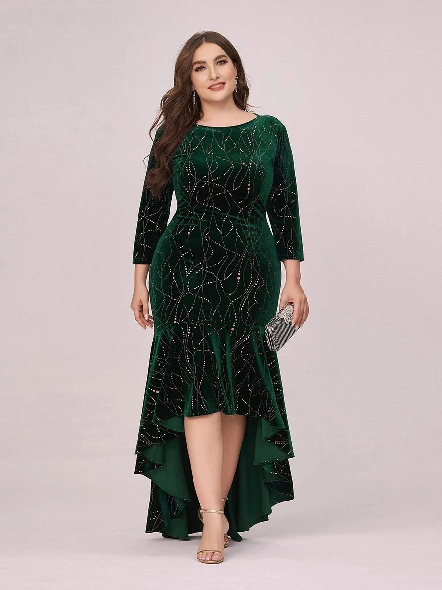

Elegant Plus Size Bodycon Wholesale High-Low Velvet Party Dress