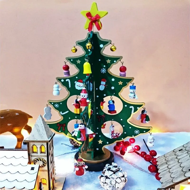 

Wooden creative three-dimensional Christmas tree 30cm high Home Desktop Decoration 2022 new year decorations children's Gifts