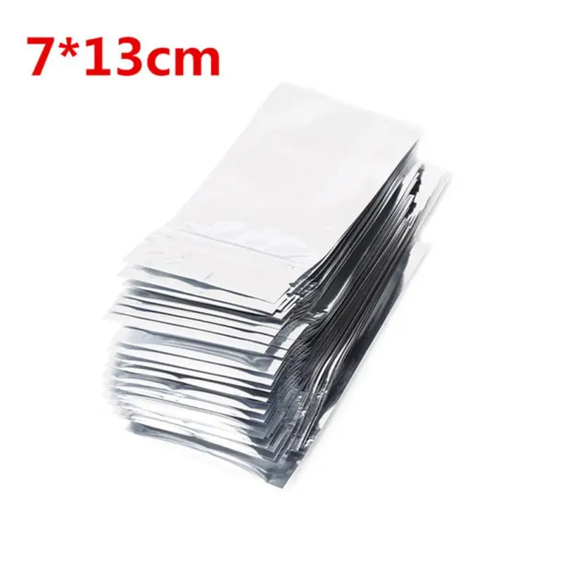 

7*13cm 50pcs Stand Translucent Aluminium Zipper Bags Front Clear Metallic Mylar Bag Reclosable Plastic Pouch Food Sack