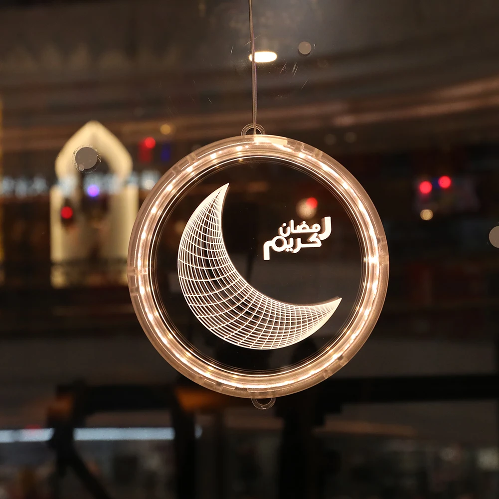 

3D Eid Mubarak Ramadan Atmosphere Lantern Lights Islam Muslim LED Hanging Window Modeling Night Lamp for Shop Party Holiday