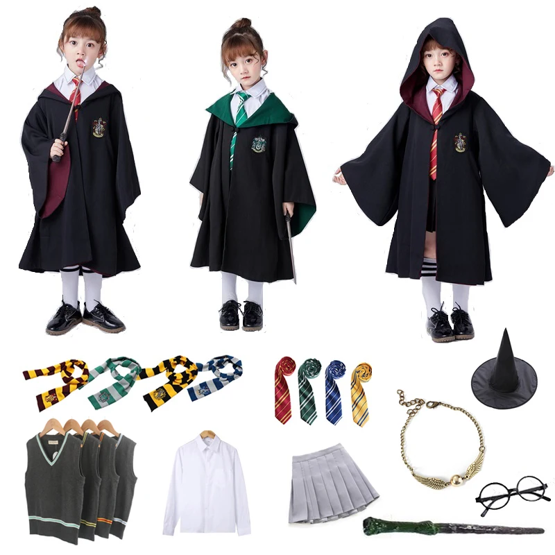 

Wizard and Witch Priest School Robe Cloak Sweater Tie Scarf Cosplay Set Children Adult Girls Ladies Men's Halloween Costumes