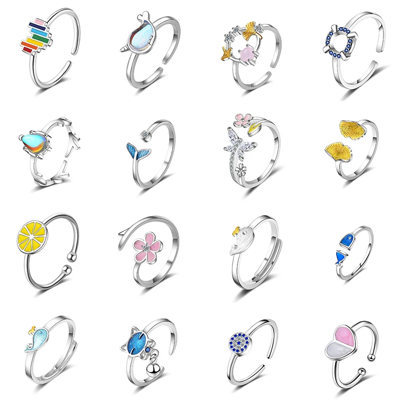 Женские кольца на палец FENGLI серебристые цветные радужные с капающим маслом