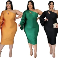 womens spring and autumn plus size dress sexy club party one shoulder long sleeved tight fitting mid length dress pencil skirt