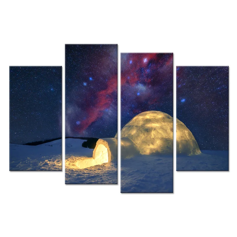 

Modern Wall Art Beautiful Starry Sky Canvas Painting Poster Print Eskimo Snow House Decoration Picture Artwork Home Decor