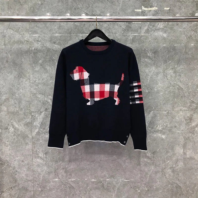 

2021 Fashion TB THOM Brand Sweaters Men Slim Fit O-Neck Pullovers Clothing Striped Puppy Pattern Wool Cotton Winter Casual Coat