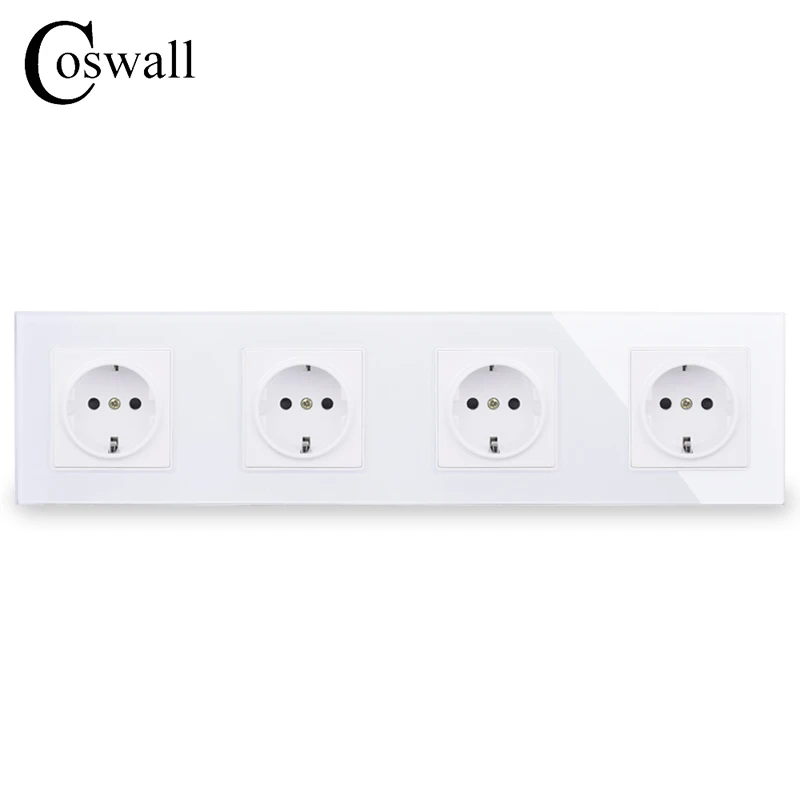Настенная панель из закаленного стекла COSWALL 4-х клавишная розетка с заземлением