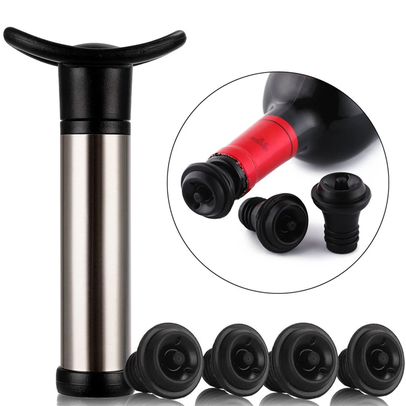 

Wine Preserver Vacuum Air Pump 6/2/4 Wine Bottle Stoppers Durable Stainless Steel Construction Airtight, Leak-Proof Seal Easy