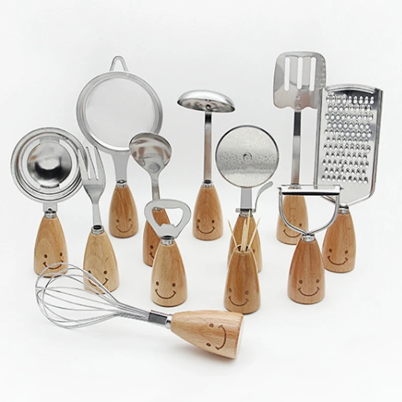 Столовые приборы с ручкой для лица столовые из нержавеющей стали Букового дерева