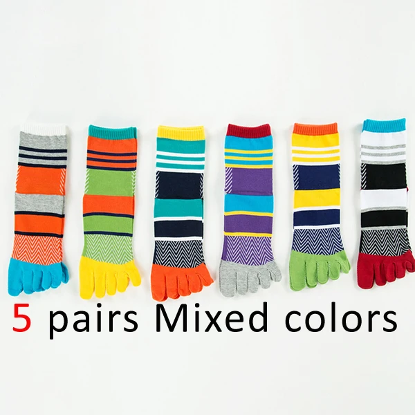 Многоцветный 5 pairs/lot Mens Summer Cotton Toe Socks Striped Contrast Colorful Patchwork Men Five Finger Socks Free Size Basket Calcetines - Цвет: Многоцветный