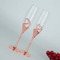 rose gold champagne glass high footed set glass wedding gift to the glass heart shaped diamond crystal glass red wine glass