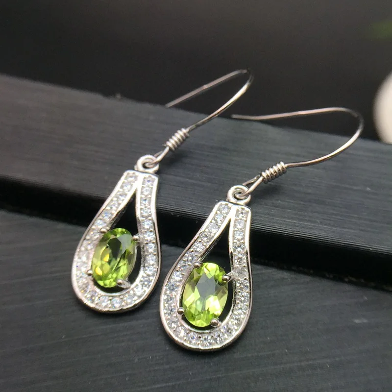 Натуральный оливковый цвет серьги для женщин реальные 925 пробы серебро из