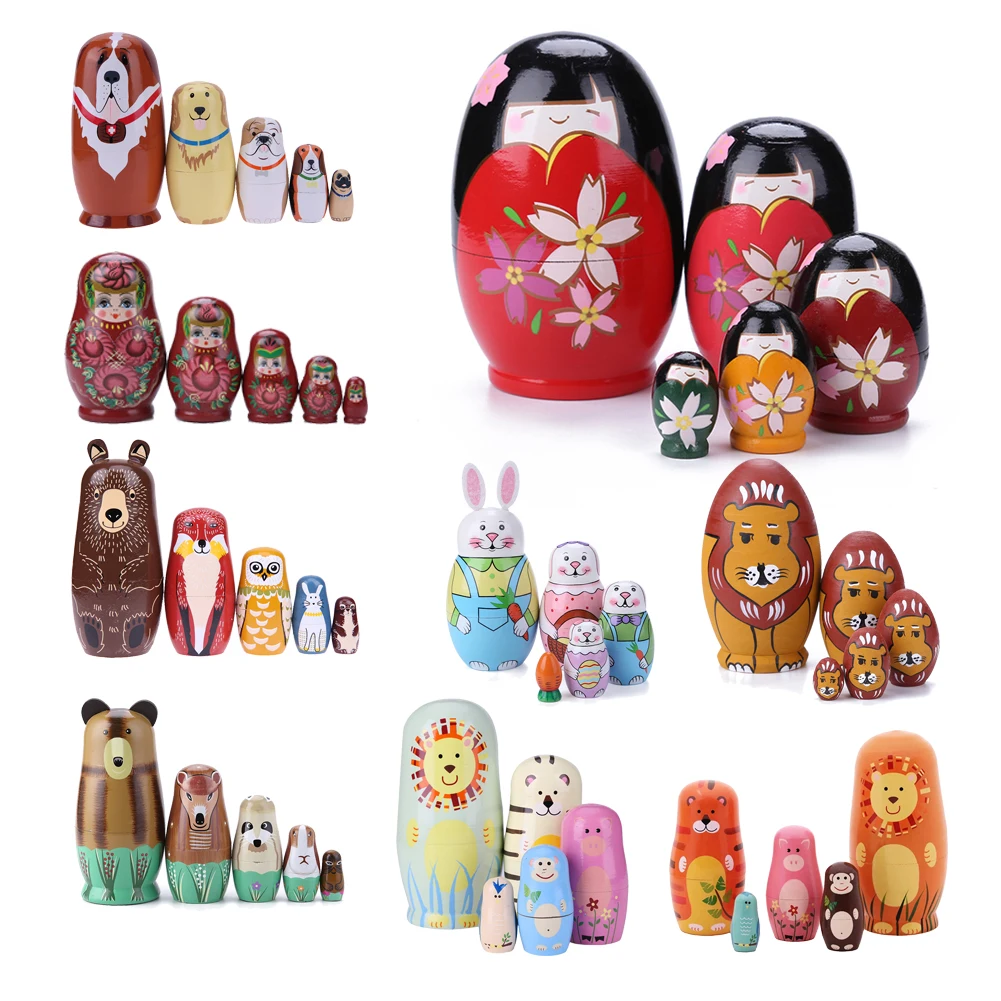 5 шт./компл. милые матрешки деревянные куклы русские ручные краски для детей