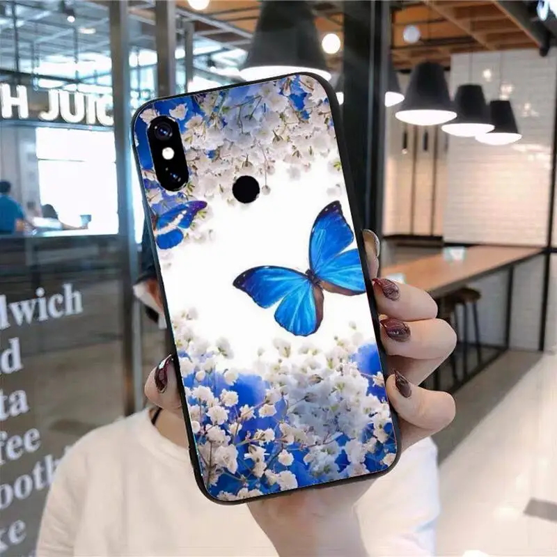 

Bling blue butterfly Phone Case For Xiaomi Redmi 7 8 9t 9se k20 mi8 max3 lite 9 note 9s 10 pro