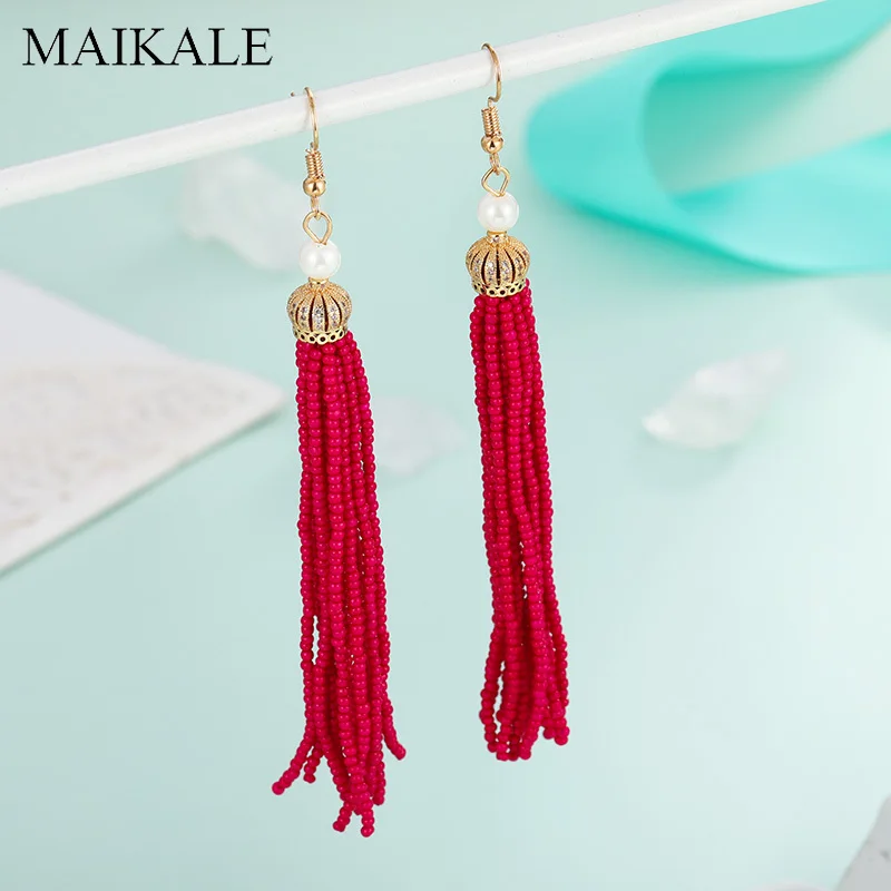 Женские длинные серьги подвески MAIKALE золотистые в форме короны с керамическими