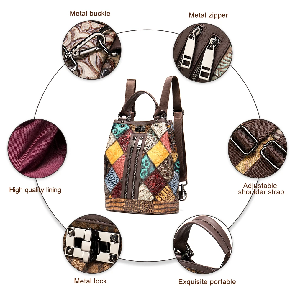 

Backpack for Women Genuine Leather Backpack Women handbag girls Travel Patchwork Female Backpacks For School laptop Q558