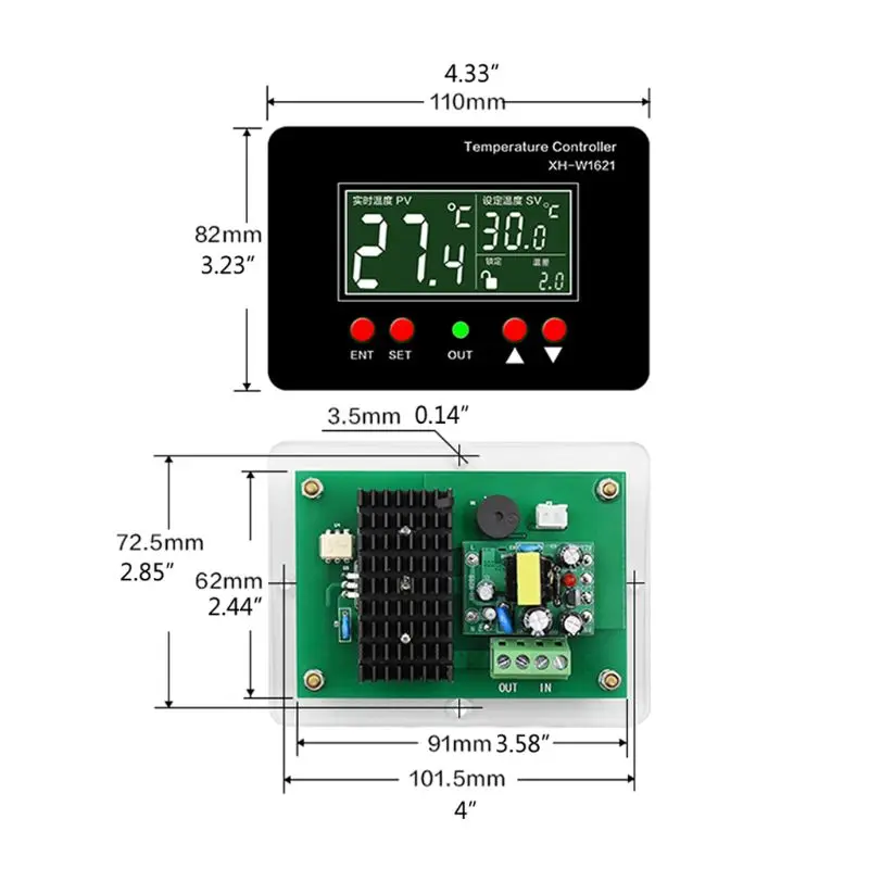 

XH-W1621 DC12V/AC220V Digital Thermostat PID Constant Temperature Controller for Incubation Heating Plate with LCD Display Drop