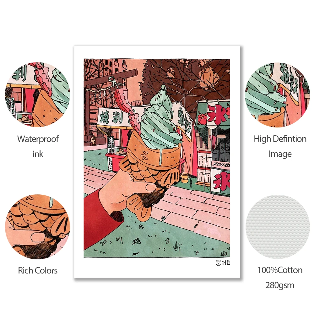 Мультяшное аниме разноцветная настенная Картина на холсте картина рамен