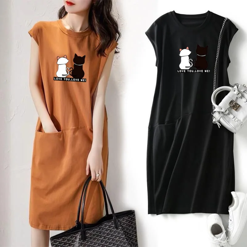

DINGSHITE 2021 Summer New Fashion Loose Slim Dress Print Love You Love Me