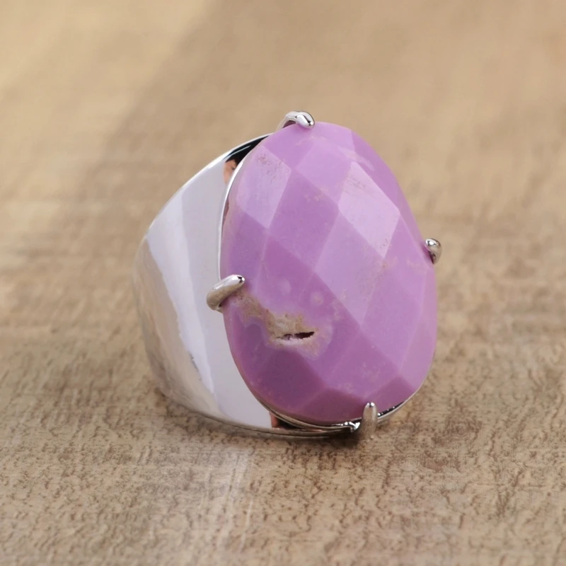 sugilite-silver Обручальные кольца из натуральных камней Амазонит в форме яйца, розовый опал, Агаты, ювелирные изделия, граненые золотые кольца, бирюзовые женские кольца ZG0321 - Цвет основного камня: sugilite-silver