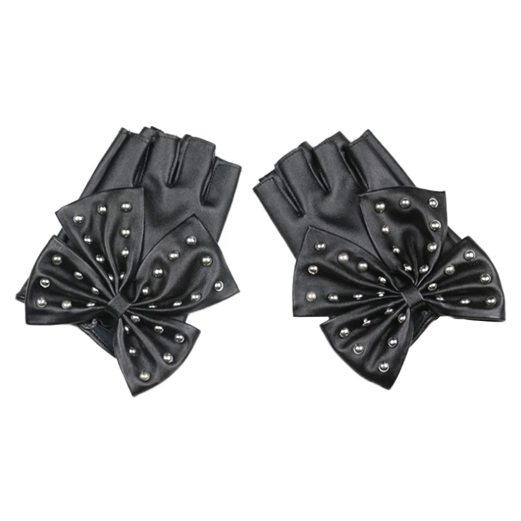 1 пара модные перчатки без пальцев женские из искусственной кожи с заклепками в