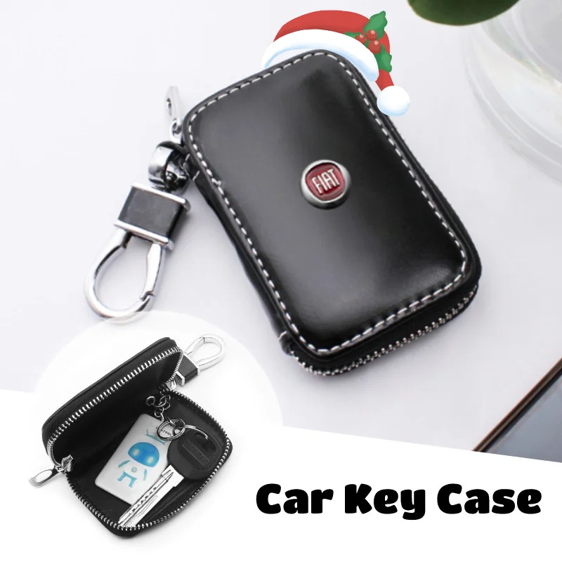 

Leather Logo Car Key Case Bag Decorative Keychain Multifunction Zipper Holder Bag For Fiat Panda Bravo Punto Linea Croma 500 595