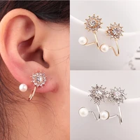 ear rhinestone clip shiny snowflake korean chic style earrings sweet pearl fashion simple circle womens earring